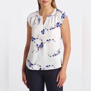Daniel Rainn White and Blue Floral Blouse